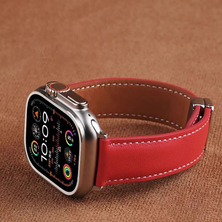 Luxury Leather Magnetic Foldover Buckle Band For Apple Watch