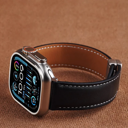 Luxury Leather Magnetic Foldover Buckle Band For Apple Watch