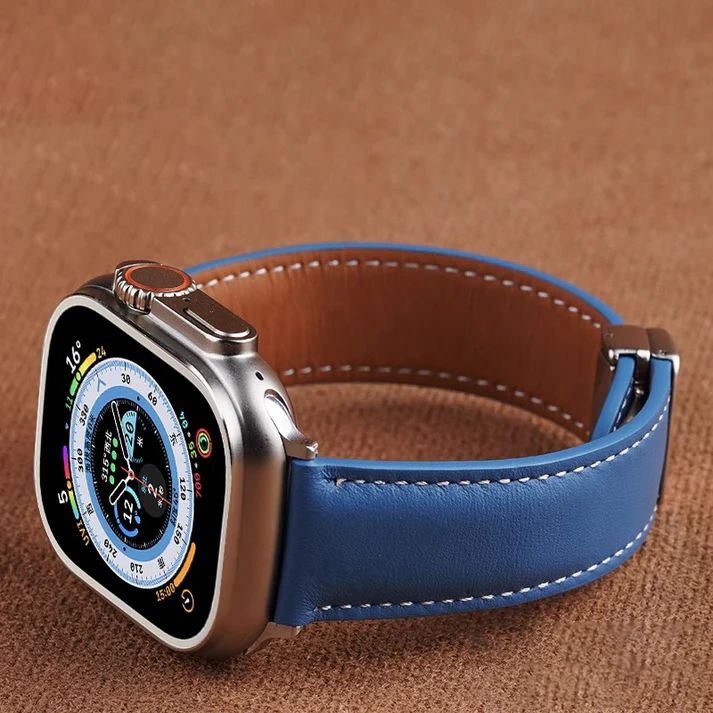 Luxury Leather Magnetic Foldover Buckle Band For Apple Watch