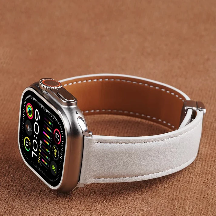 Luxury Leather Magnetic Foldover Buckle Band For Apple Watch