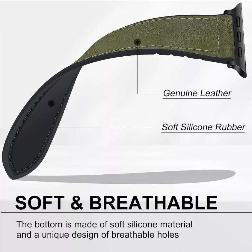 Waxed Leather Magnetic Clasp Strap for Apple Watch Band