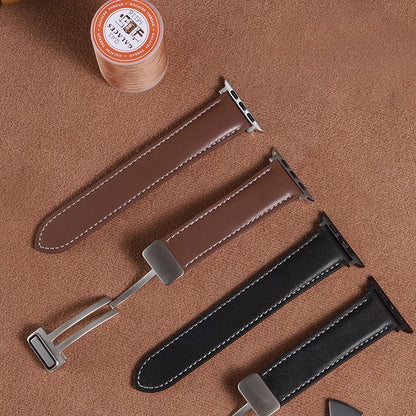 Luxury Leather Magnetic Foldover Buckle Band For Apple Watch