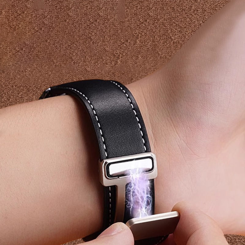 Luxury Leather Magnetic Foldover Buckle Band For Apple Watch